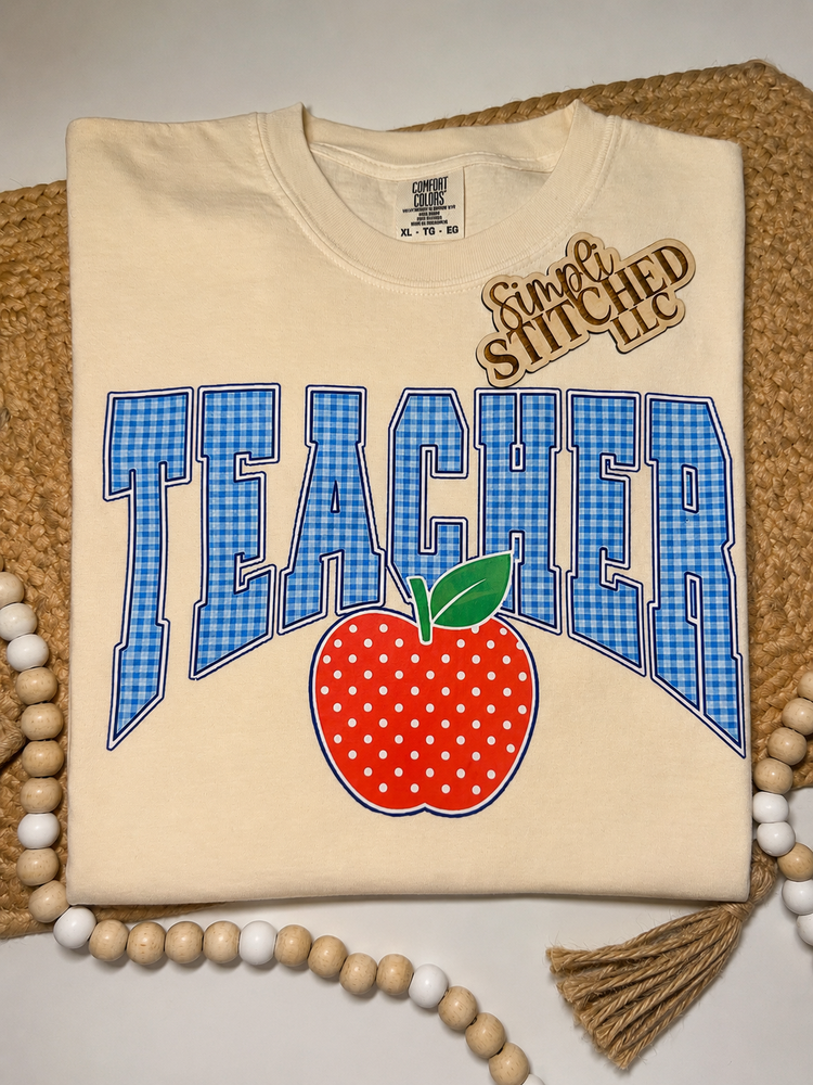 Blue Gingham Teacher Tee